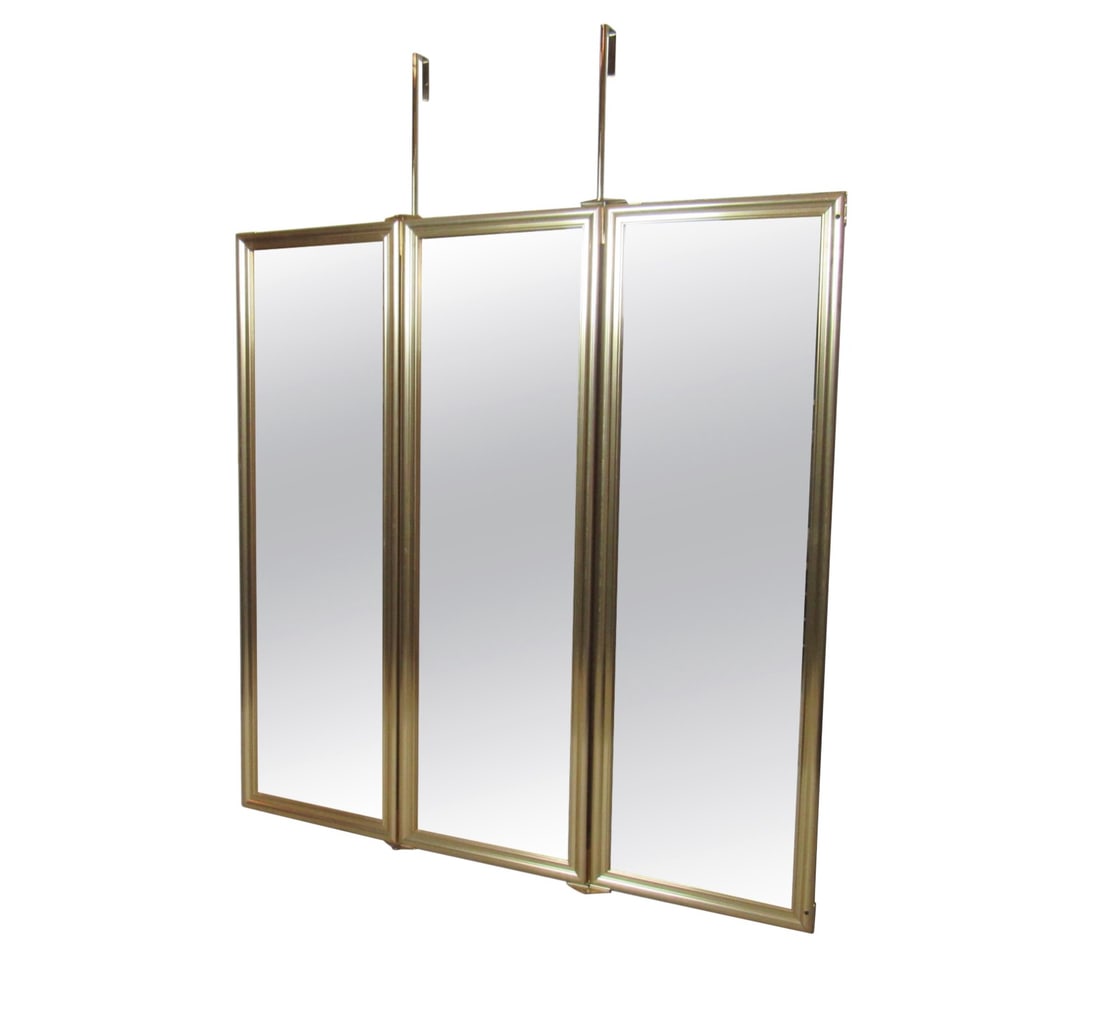 Three-Panel Double Sided Mirror with Brass Frame (1 of 6)