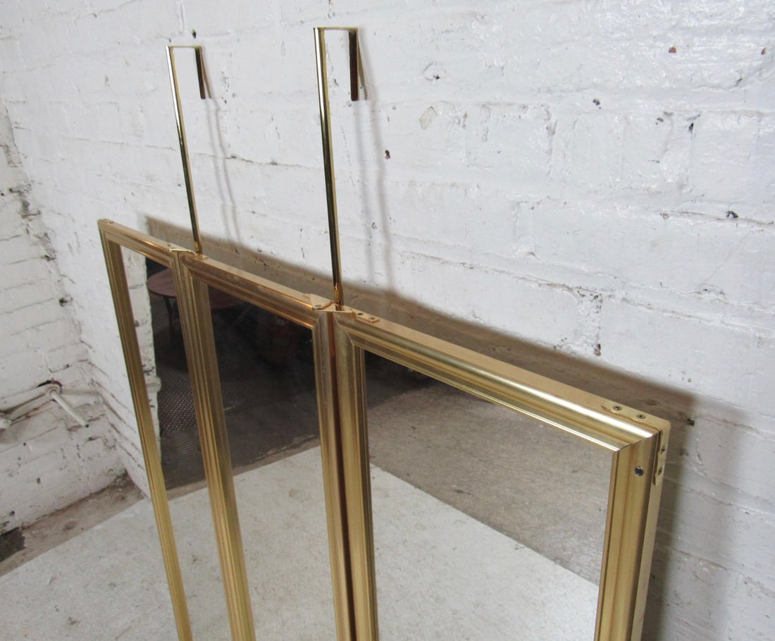 Three-Panel Double Sided Mirror with Brass Frame - 2