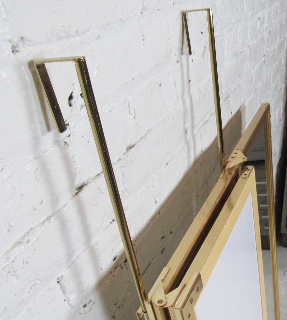 Three-Panel Double Sided Mirror with Brass Frame - 4