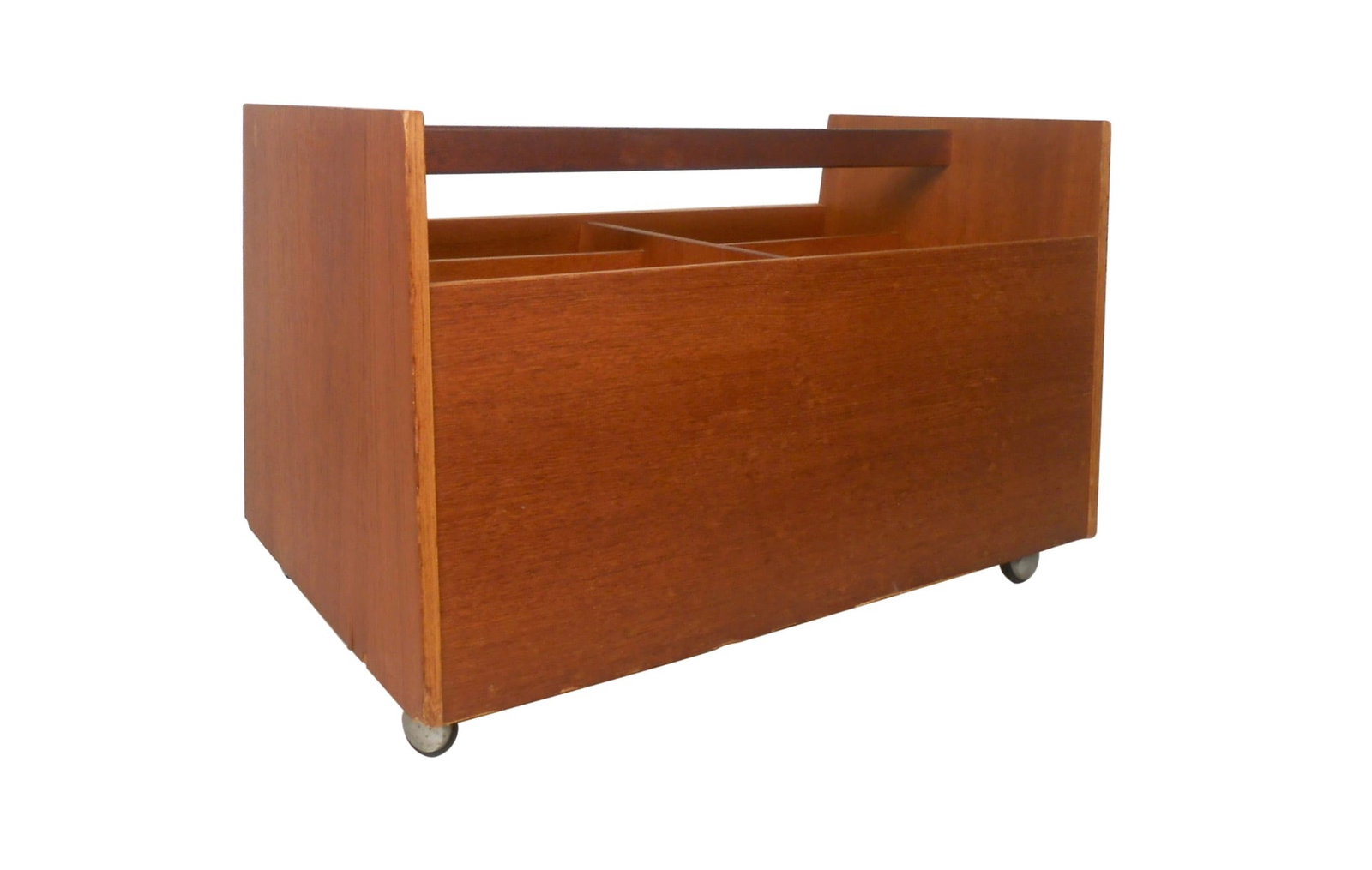 Mid-Century Modern Teak Magazine Caddy with Wheels (1 of 10)