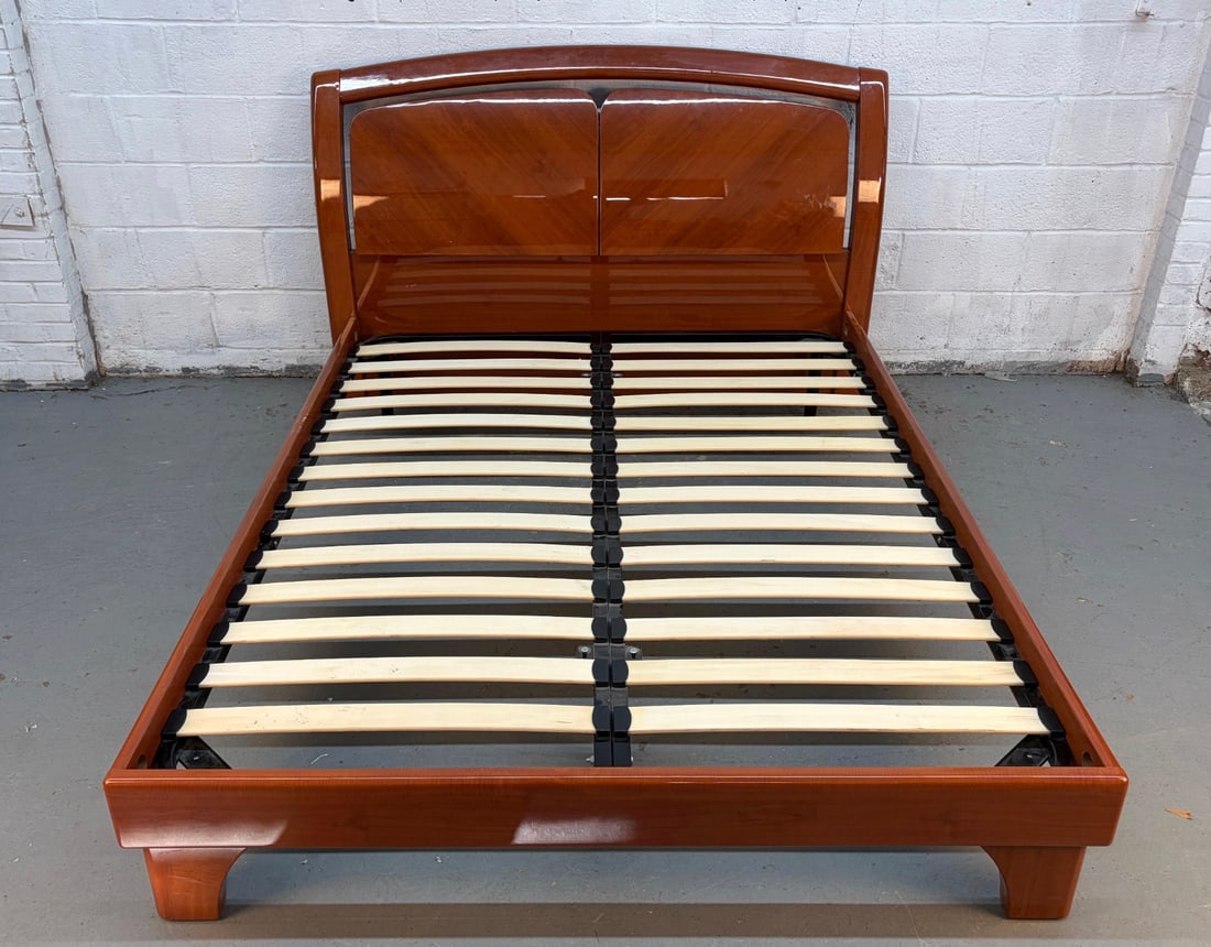Queen Size Lacquered Cherry Platform Bed with Storage Headboard - 2