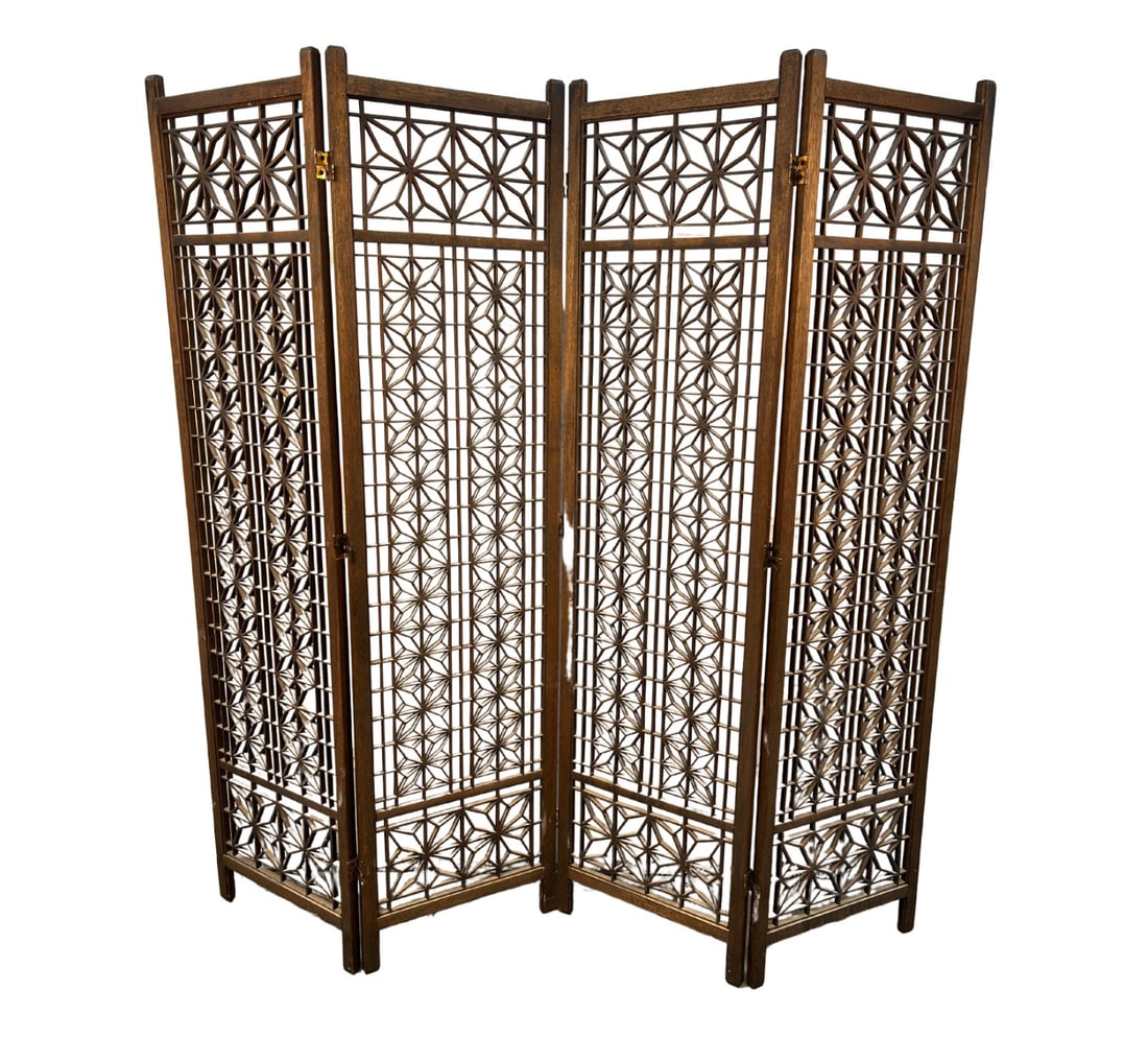 Mid-Century Modern Folding Four-Panel Geometric Room Divider in Teak (1 of 14)