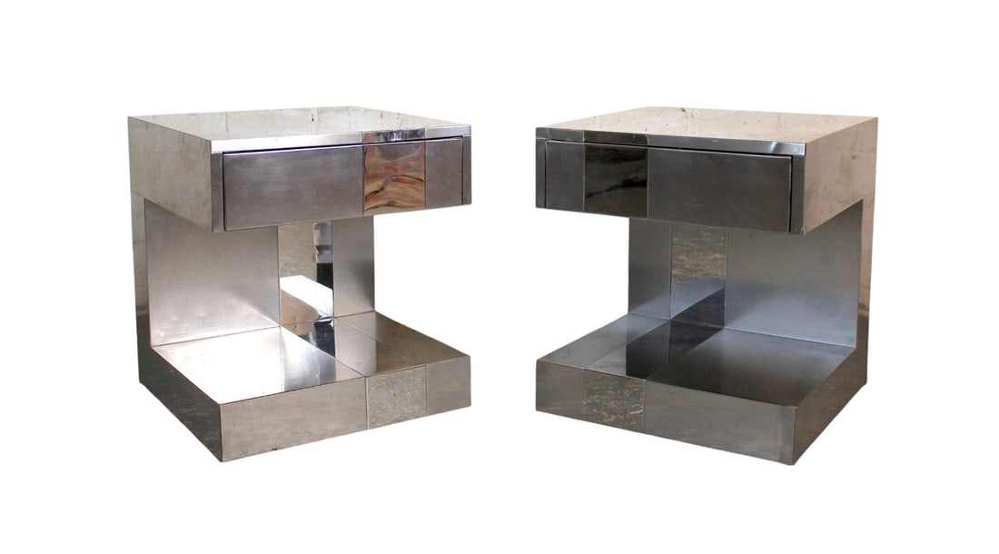 Pair of Paul Evans Style Cityscape Metal Side Tables (1 of 19)