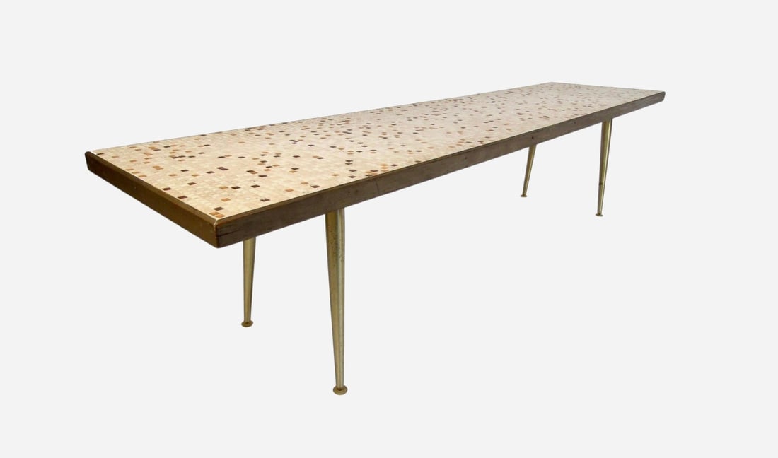 1960s Mid-Century Modern Tile-Top Coffee Table with Brass Legs (1 of 13)