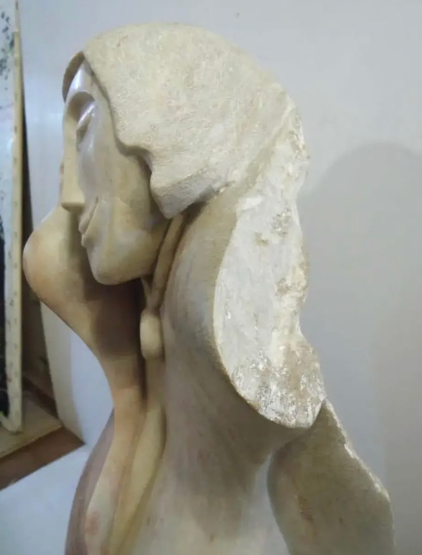 Signedd Female Marble Sculpture - 6