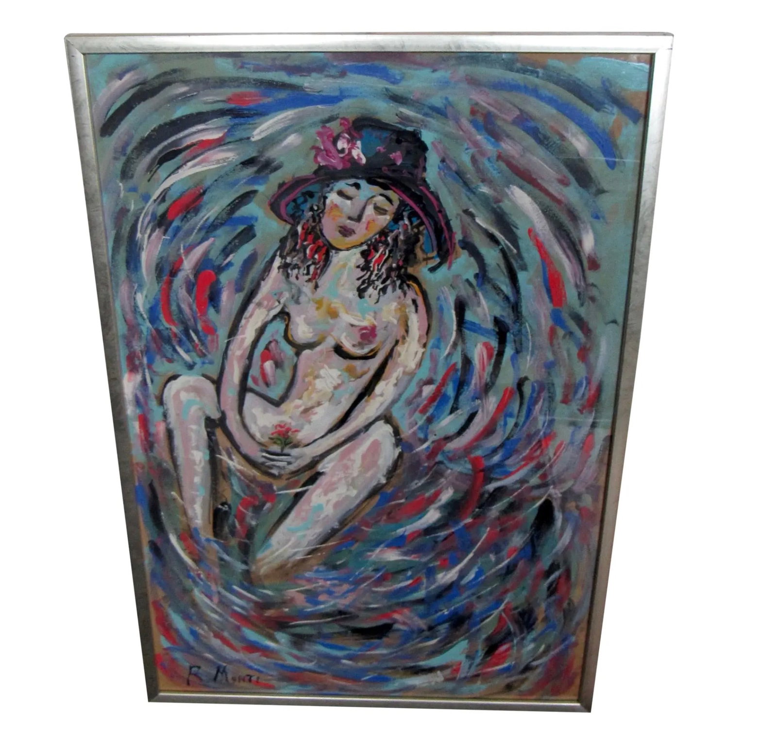 Framed Painting by R. Monti: Framed abstract expressionist painting by R. Monti. // PICK UP LOCATION: BROOKLYN NY // Condition: Good. Minor wear. Frame separating // Dimensions: 25"W x 1.5"D x 37"H // Reference Number: