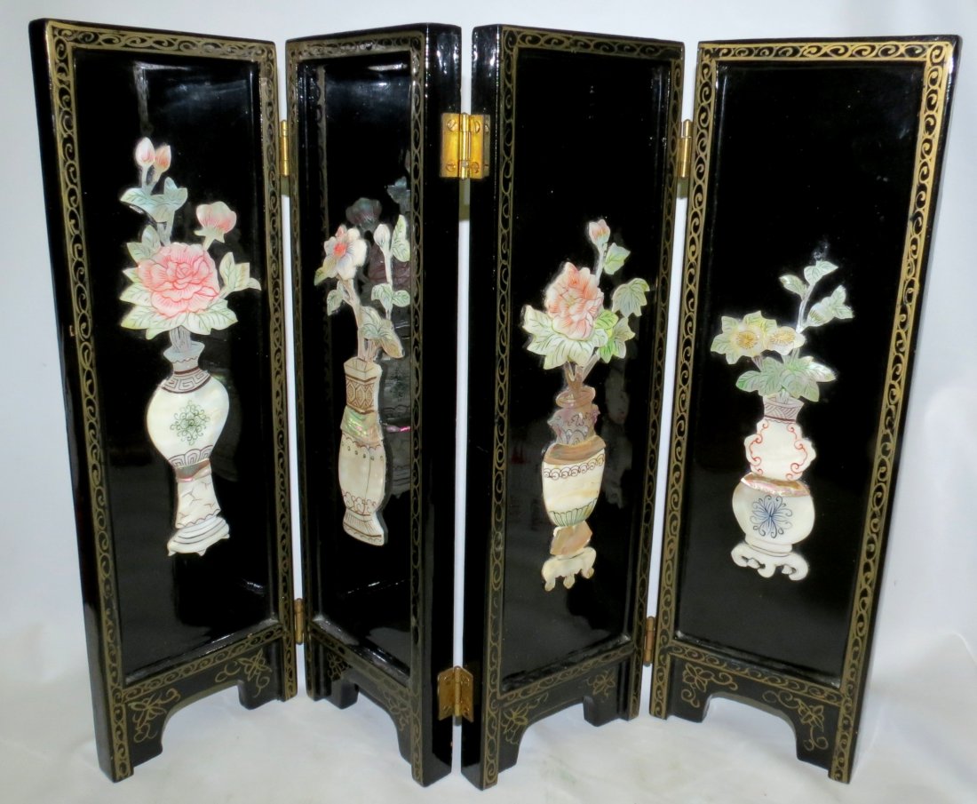 Chinese Screen with Mother of Pearl Flowers.: Excellent H-14" W-18" Est. Shipping = $ 25 to USA