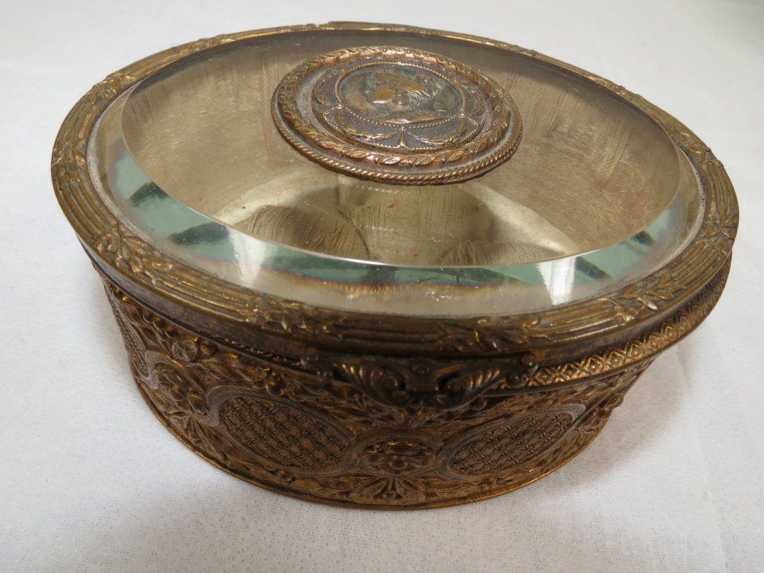 Brass and Crystal Jewelry Box: 2.5"H - 4.5"W - 4"D --- Est. shipping = $12 to USA