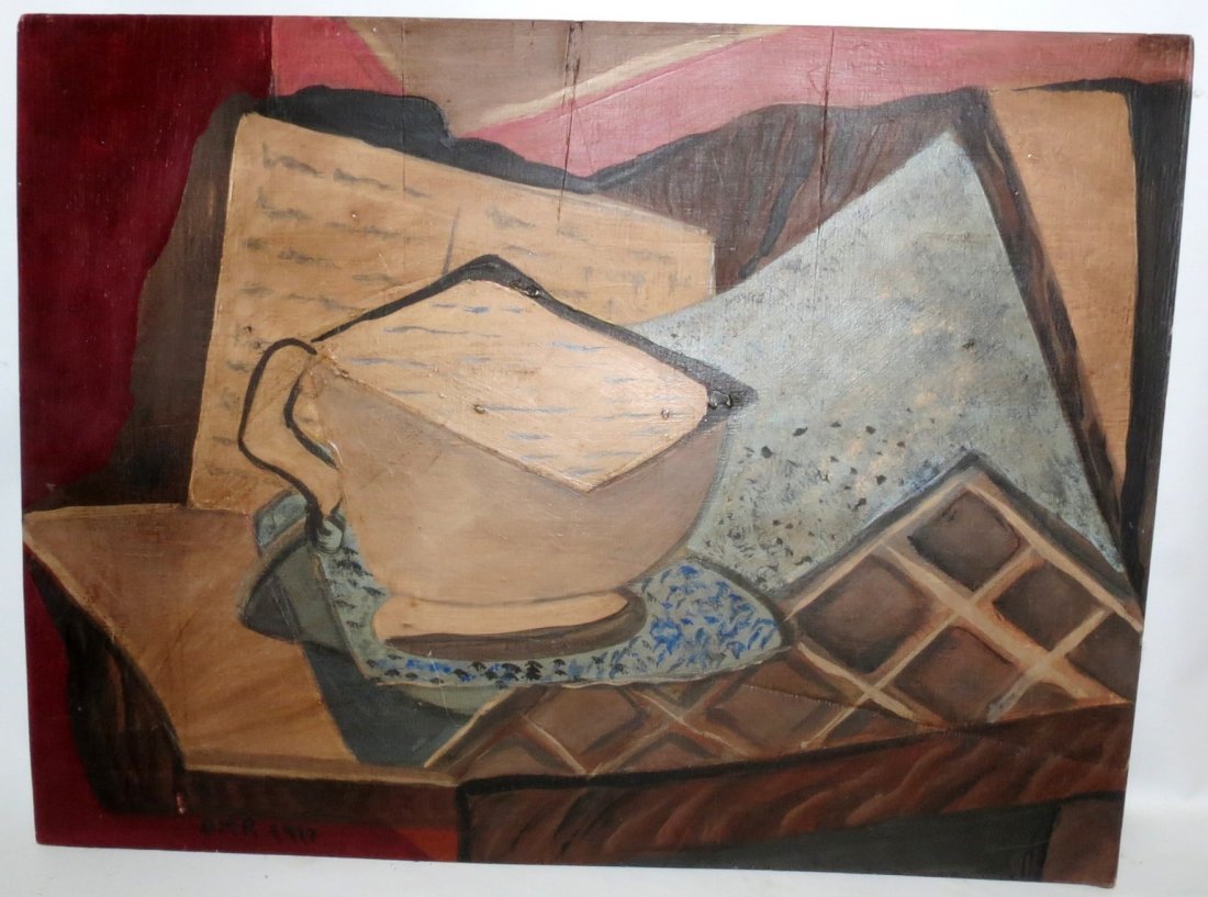 DMR 1917 Cubist Oil on Wood .16"x 12": No COA, Unframed . Est. Shipping = $ 20 to USA