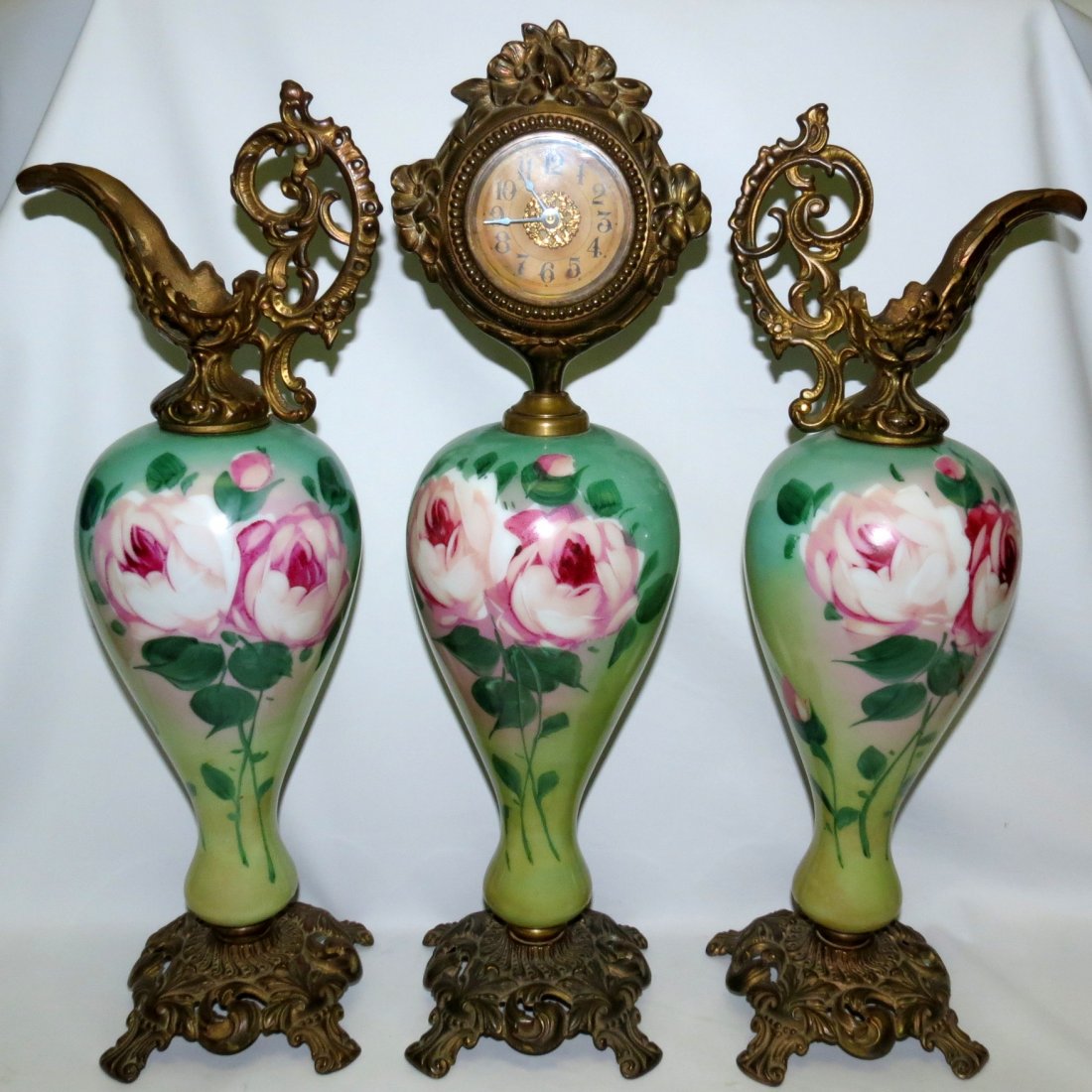 Garniture Set 3 Pcs Porcelain Clock H: 19": Est Shipping $ 60 to USA