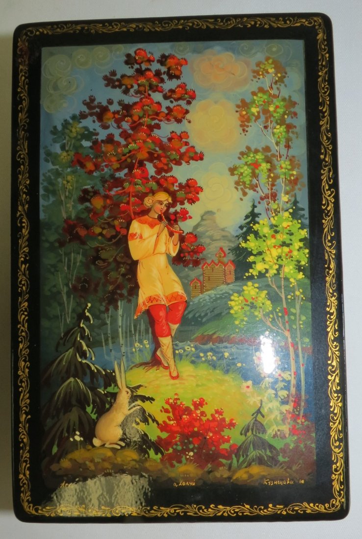 Russian Palekh Printed Lacquer Box 2" x 6" x4' (1 of 4)