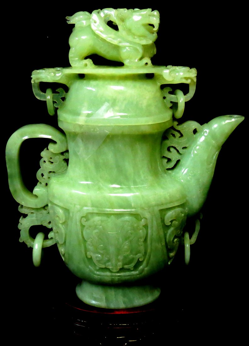 Jadeite Jar China 1920 Excellent Carving H: 10" (1 of 4)