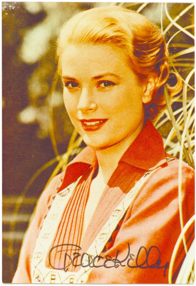 KELLY, GRACE SP A colour head and shoulders: KELLY, GRACE SP A colour head and shoulders postcard-sized photo of Grace Kelly (approx. 150x100mm), signed by the actress in black ink. Purchased from Thomas Kotte Autographs of Stuttgart.