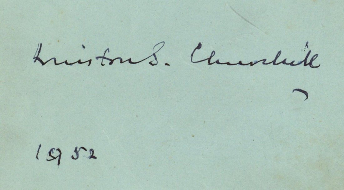 COL A small autograph album , c. 1950s. Signatures: COL A small autograph album (approx. size 10 x 12.5cm), c. 1950s. Signatures include Winston Churchill, Tom Phillips, Randolph (signed as "Randy"), Jackie and Dick Turpin, Ian Craig, Anna Neagle and o