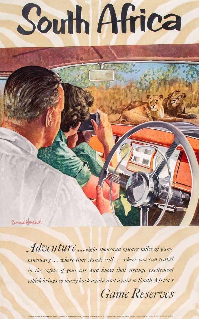 SARGENT, Bernard - SOUTH AFRICA: lithographic posters in colours, c.1960, printed by Rotogravure, Leiden cond B-, not backed 39 x 24ins. (99 x 61cm.) and two other South Africa by B. Sargent and others (3)