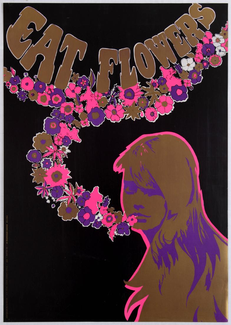 Advertising Poster Eat Flowers Poster: Advertising Poster - Eat Flowers Poster Country: Holland. Year: 1970s. Artist: Ronald Slabbers. Size (cm): 73.5x52 2 copies, both copy in very good condition. Minor tears on top margin, scratches on b