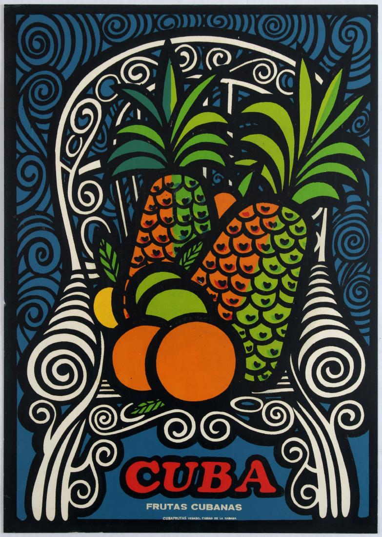 Advertising Poster Cuba Cuban Fruits: Rare advertising Poster - Cuba - Cuban Fruits. Country: Cuba. Year: 1960s. Artist: Unknown. Size (cm): 61.5x43.5. Silkscreen printed. Very good condition, faint folds, minor defects in margins.