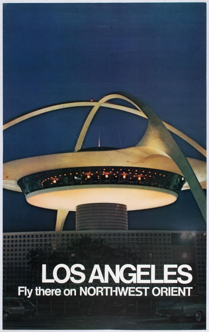 Travel Poster Los Angeles Fly there on Northwest Orient: Travel Poster - Los Angeles - Fly there on Northwest Orient - NWA (Northwest Airlines) Country: USA. Year: 1970s. Artist: Unknown. Size (cm):102x63.5 Excellent condition, faint creases, small tape pro