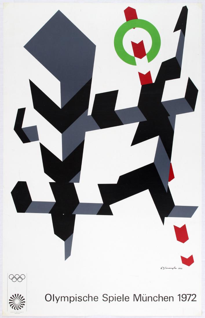 Sport Poster 1972 Munich Olympic Games Allan: Sport Poster - 1972 Munich Olympic Games - Allan D'Arcangelo Poster Country: Germany. Year: 1971. Artist: Allan D'Arcangelo. Size (cm): 101x64. Edition Olympia 1972. GmbH 1971. Excellent condition, fa
