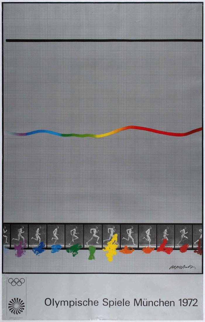 Sport Poster 1972 Munich Olympic Games Shusaku Arakawa: Sport Poster - 1972 Munich Olympic Games - Shusaku Arakawa Poster Country: Germany. Year: 1970. Artist: Shusaku Arakawa. Size (cm): 101x64. Edition Olympia 1972. GmbH 1970. Very good condition, small 