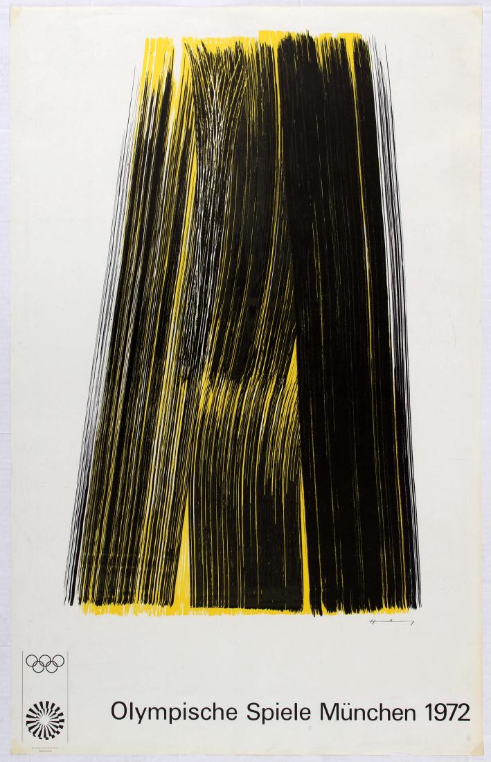 Sport Poster 1972 Munich Olympic Games Hans Hartung: Sport Poster - 1972 Munich Olympic Games - Hans Hartung Poster Country: Germany. Year: 1972. Artist: Hans Hartung. Size (cm): 101x64. Edition Olympia 1972. GmbH. Good condition, tears and faint crease