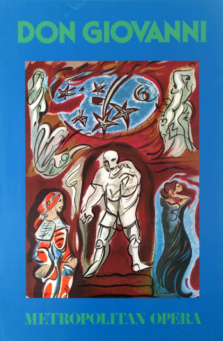 Advertising Poster Don Giovanni Metropolitan Opera: Original vintage theatre advertising poster for the 1978 production of Mozart opera Don Giovanni at the Metropolitan Opera in New York. Colourful surrealist painting by the French artist Andre Masson 
