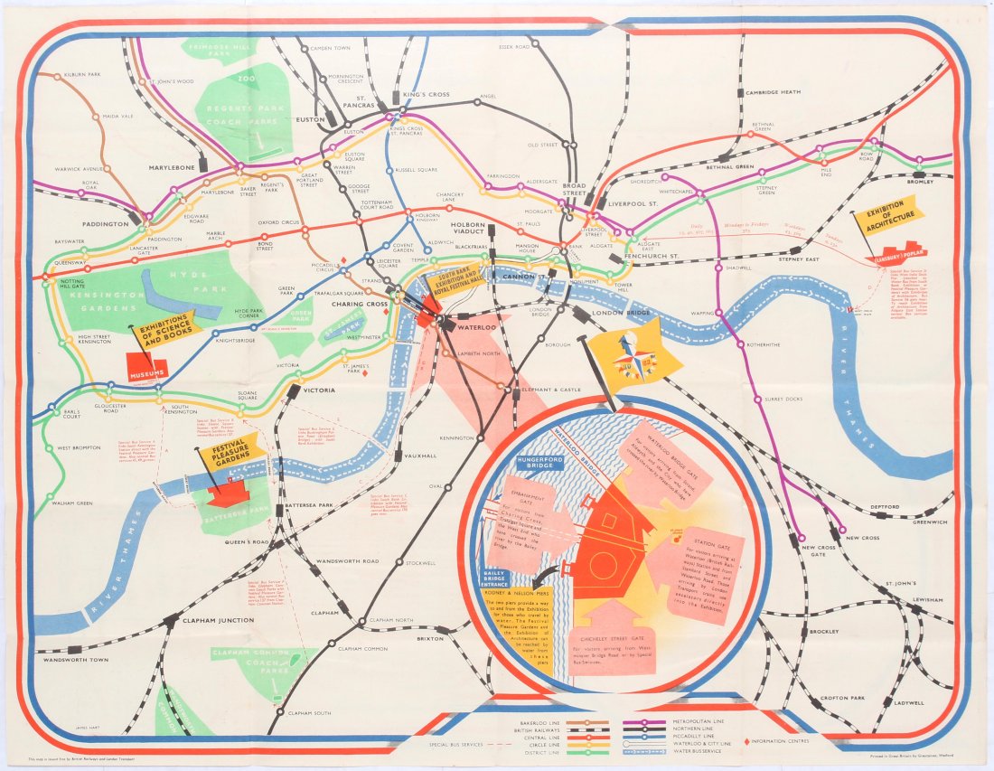 London Transport Festival Of Britain 1951 Hart: Welcome to London London Transport British Railways. London Festival of Britain 1951. Includes a map showing how to get to all festival sites using London Underground, Special Bus Services and Water B