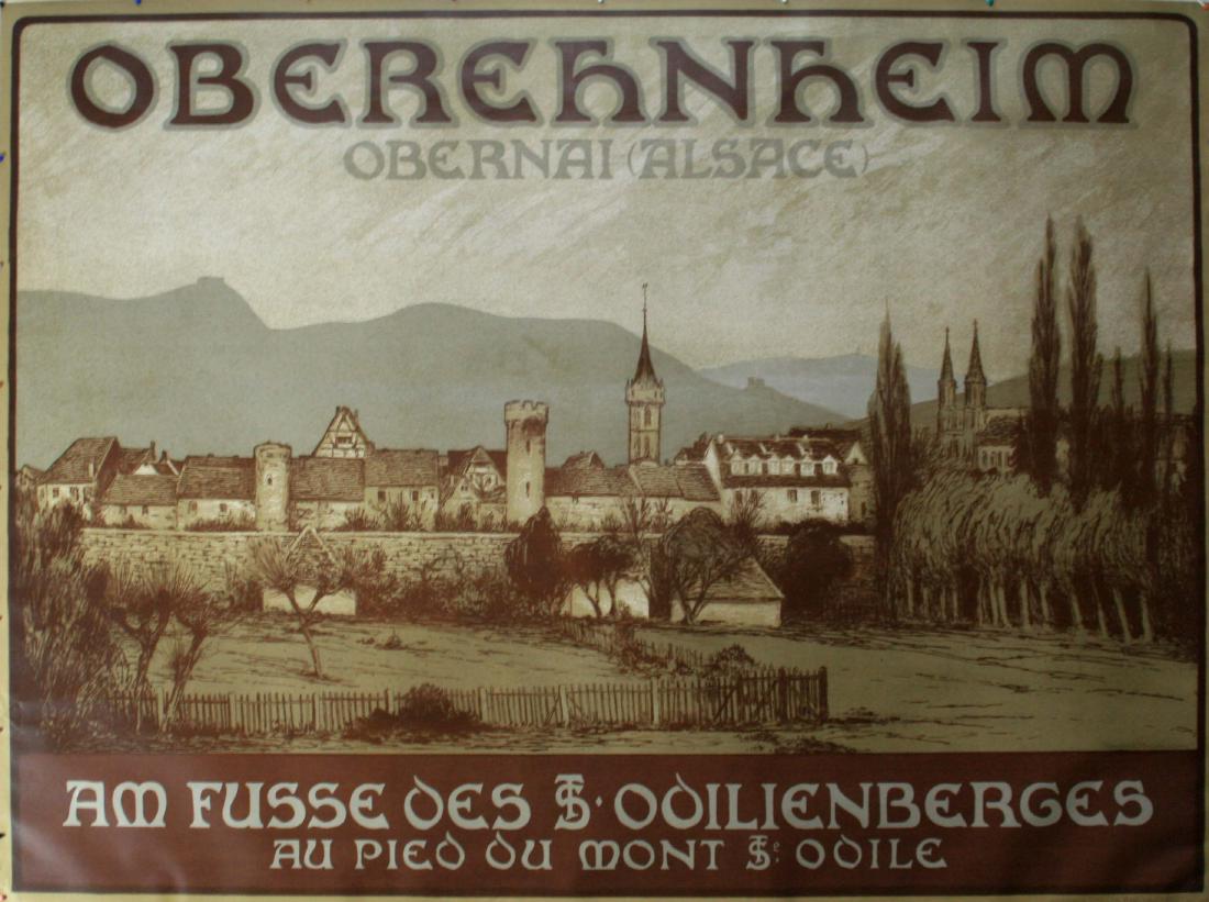 Travel Poster Oberehnheim France Art Nouveau: Travel Posters Oberehnheim. Oberehnheim Obernai (Alsace) am Fusse des St Odilienberges au Pied du Mont St Odile. Country: France. Year: 1912. Author: Ferdinand Schultz-Wettel. Size (cm): 70x93.5cm. Go