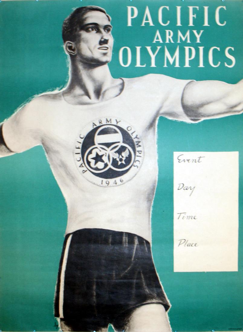 Sport Poster Pacific Army Olympics 1946: Sport Posters Pacific Army Olympics 1946. Original vintage poster promoting Pacific Army Olympics in 1946. United States Army Pacific (USARPAC) is a part of the United States Army . The areas where it
