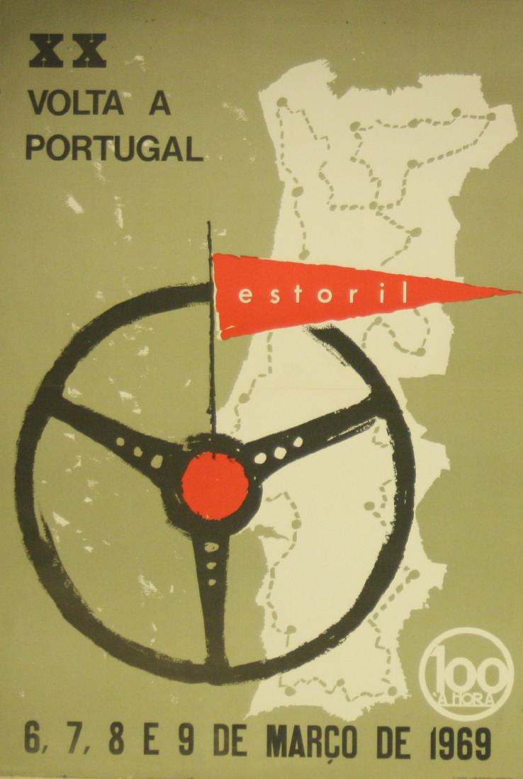 Sport Poster XX Volta a Portugal: Sport Posters XX Volta a Portugal. Original vintage sport poster: XX Volta a Portugal 1969. Bicycle racing event at Estoril, Portugal. Good condition, folded, minor repaired loss on bottom margin. . C
