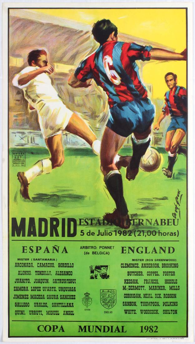 Sport poster Spain England Football World Cup 1982: Sport poster Spain England football match which held on Bernabeu stadium Madrid on 5 July 1982. The 1982 World Cup Finals, the twelfth FIFA World Cup, were held in Spain from 13 June to 11 July. Spain