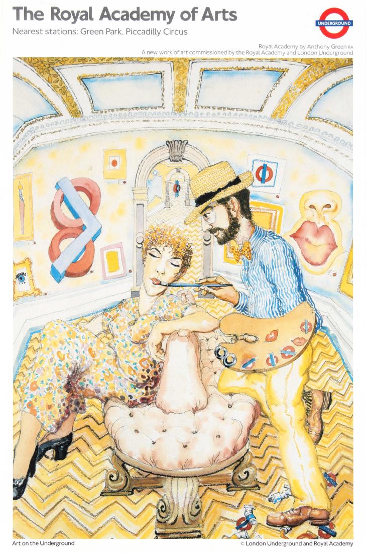 London Underground Poster Royal Academy Anthony Green: Travel Poster - London Underground - The Royal Academy of Arts - Anthony Green, R.A. Art on the Underground. Country: UK. Year: 1990. Artist: Anthony Green. Size (cm): 50.5x33.5. Excellent condition.