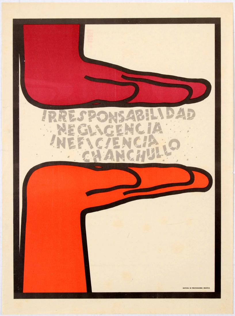 Cuba Propaganda poster Irresponsibility negligence: Original vintage Cuban propaganda poster Irresponsibility negligenceâ€¦(Irresponsabilidad Negligencia Ineficiencia Chanchullo). Good condition, tears on margins, few stains on the image. Country: 