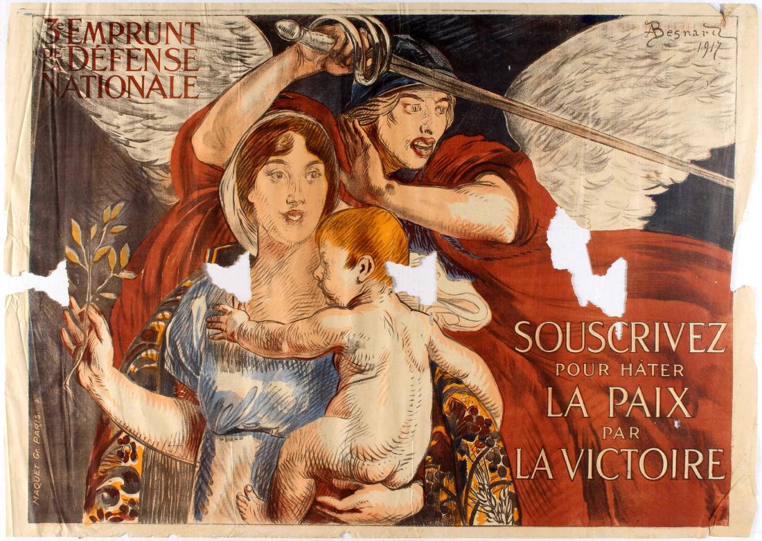 War Propaganda WWI Poster 3rd National Defense Loan: Original vintage propaganda poster 3rd National Defense Loan (3e Emprunt de la DÃ©fense Nationale. Souscrivez pour hÃ¢ter la paix par la victoire). Fair condition, tears, creases, rusty spots and