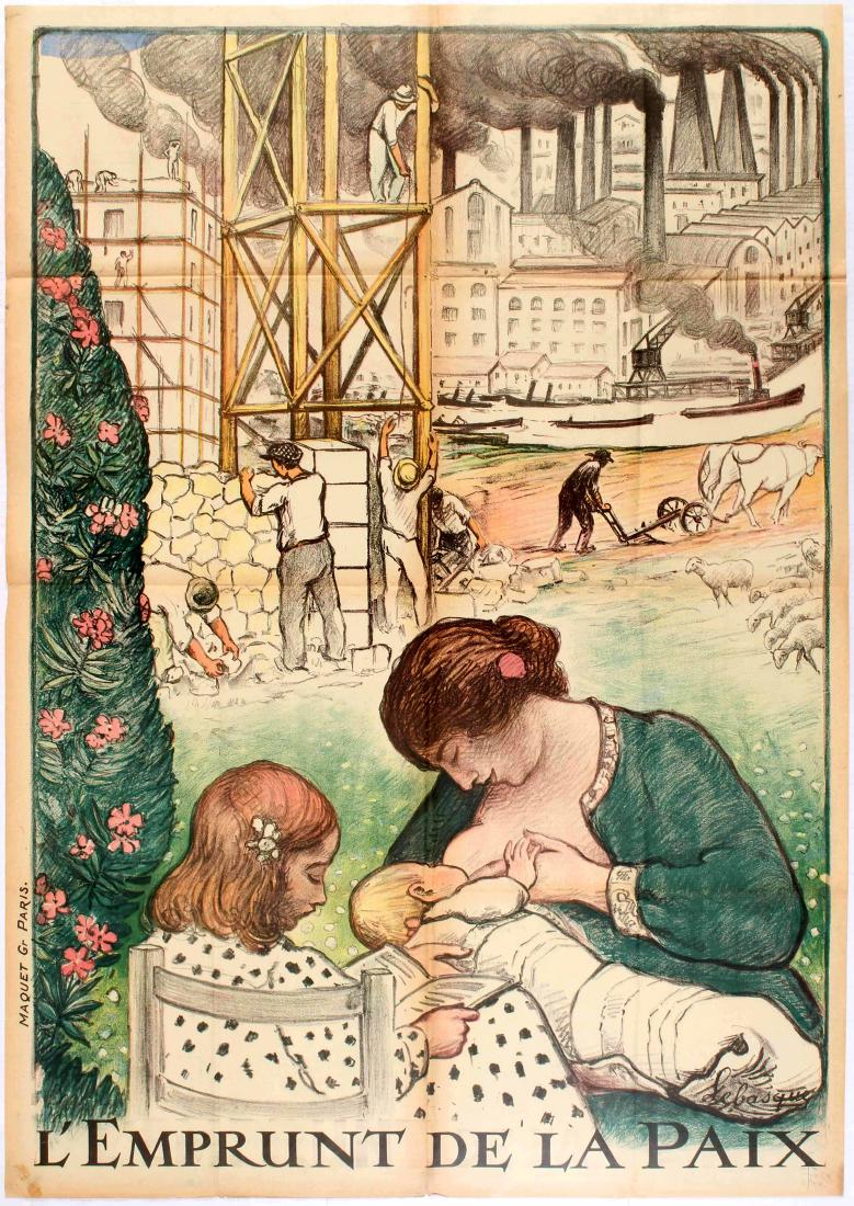 Propaganda Poster The Loan Of Peace Lebasque France: Original vintage propaganda poster The Loan Of Peace (L'Emprunt De La Paix). Good condition, folded, small paper losses and creases on margins, pencil wiriting in the lower right corner. Country: Fran