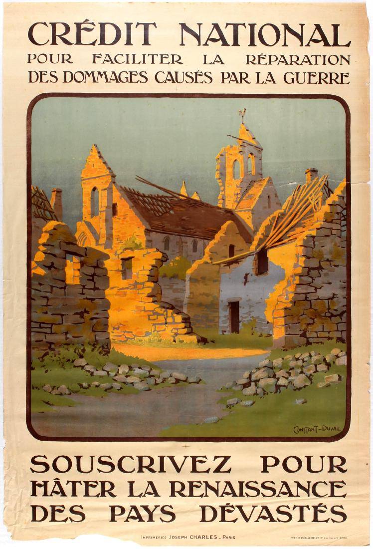 War Propaganda WWI Poster National Credit: Original vintage propaganda poster National Credit to faciliate the repair of damage caused by war (CrÃ©dit National pour faciliter la rÃ©paration des dommages causÃ©s par la guerre). Fair condi
