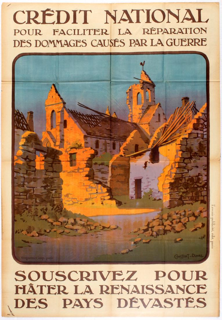 Propaganda Poster Credit National Constant-Duval France: Original vintage propaganda poster CrÃ©dit National - Pour Faciliter la Reparation des Dommages Causes par la Guerre - Souscrivez Pour Hater la Renaissance des Pays Devastes. Good condition, folded,