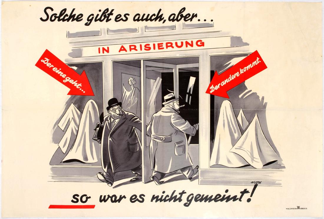 Nazi Propaganda Antisemitic Poster Germany Third Reich: Original vintage Nazi Antisemitic propaganda poster You Have People Who Do This to You, Too...But It Wasn't Meant to Be That Way (Solche Gibt es auch, aber...So war es nicht gemeint!). Caricatured ima