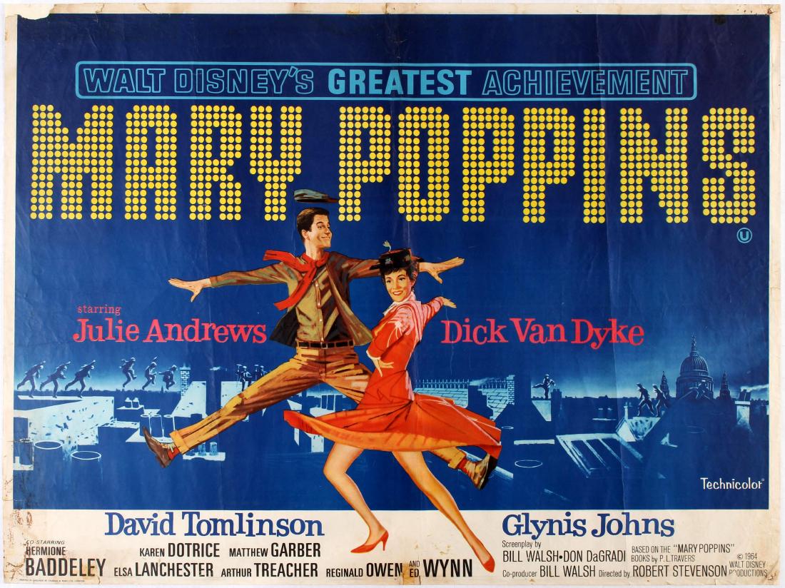Movie Poster Mary Poppins 1964: Original vintage movie poster for British comedy film Marry Poppins directed by Robert Stevenson starring Julie Andrews, Dick Van Dyke and David Tomlinson. In turn of the century London, a magical nan