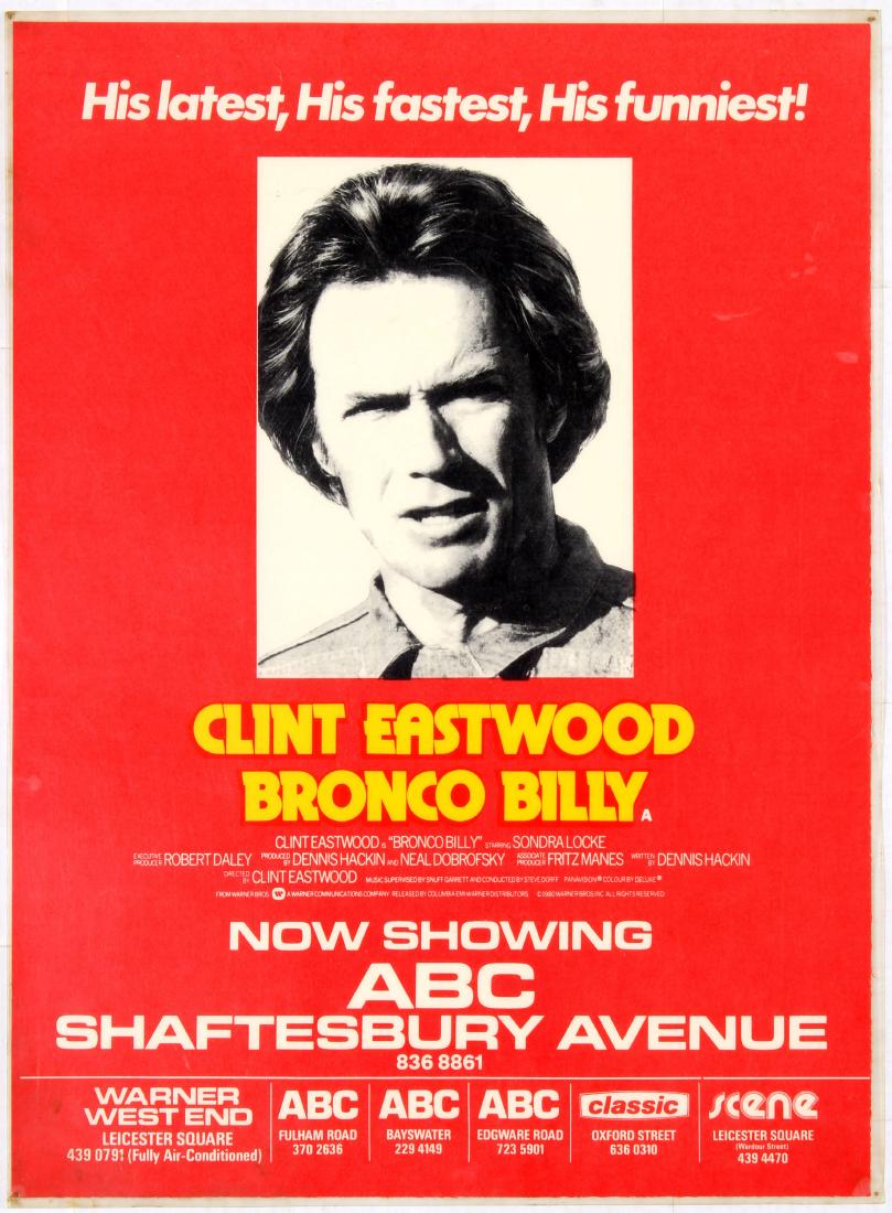 Movie Poster Bronco Billy Clint Eastwood UK 1980: Original vintage movie poster for UK release of American adventure film Bronco Billy directed by Clint Eastwood starring Clint Eastwood, Sondra Locke and Geoffrey Lewis. An idealistic, modern-day cowb