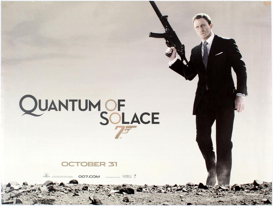 Movie Poster 007 Quantum of Solace Daniel Craig UK: Original movie poster for UK release of 007 Quantum of Solace film directed by Marc Forster starring Daniel Craig, Olga Kurylenko and Mathieu Amalric. Good condition, small tears on top margin. Countr