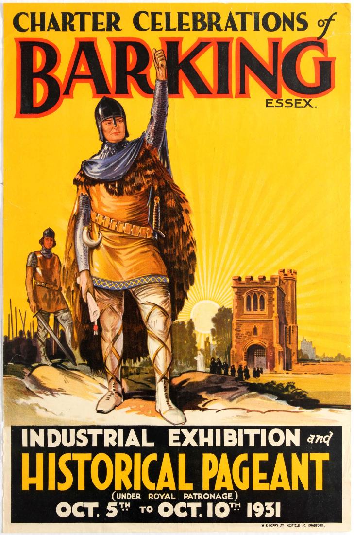 Advertising Poster Barking Essex UK Pageant: Original vintage advertising poster Charter Celebrations of Barking Essex. - Industrial Exhibition and Historical Pageant (Under Royal Patronage) - Oct. 5th to Oct. 10th 1931. Good condition, folded, 