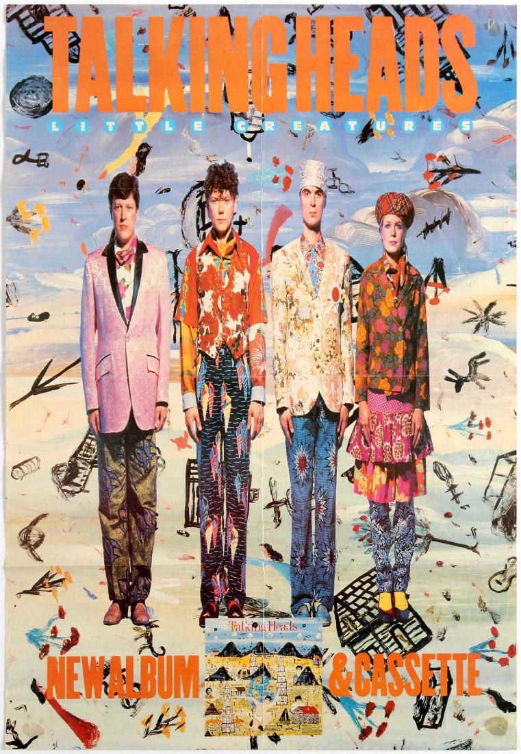 Advertising Poster Talking Heads Little Creatures: Original vintage advertising poster for release of Talking Heads' album Little Creatures. Folded, creases on margins, stains on corners. Country: UK. Year: 1980s. Designer: Unknown. Size (cm): 68.5 x 