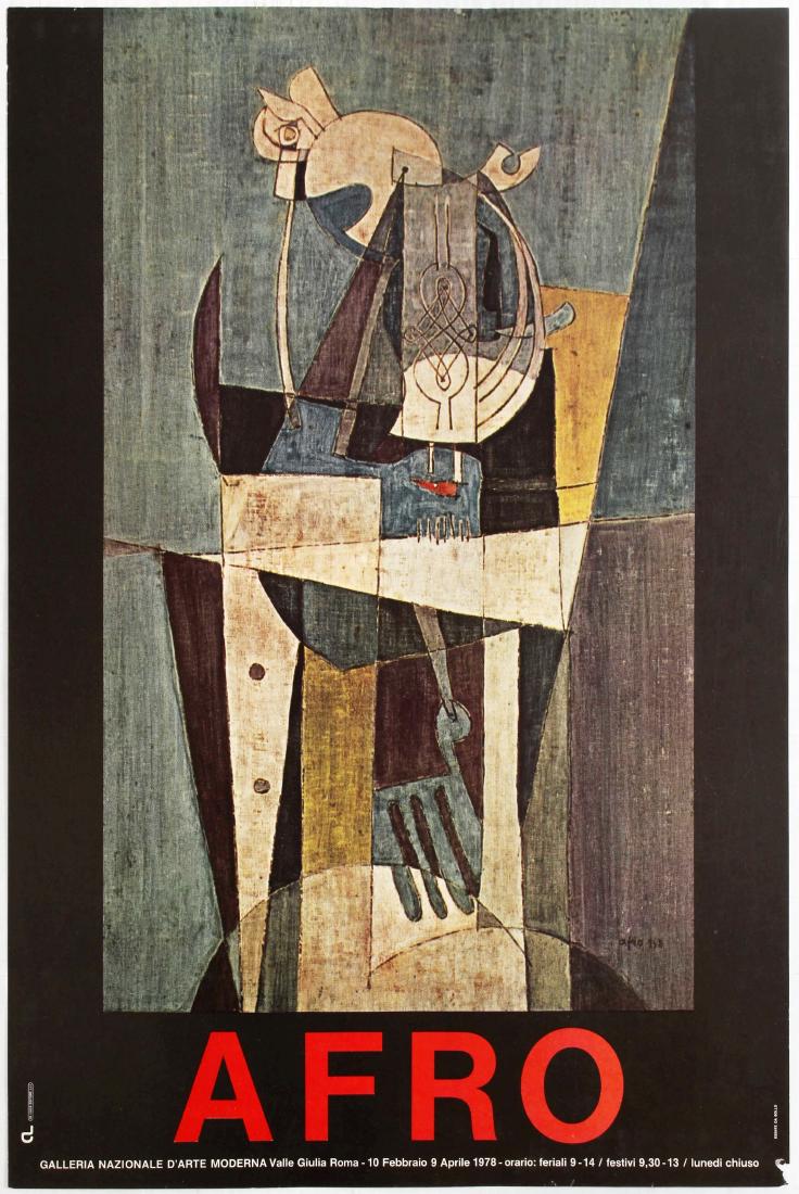 Art Exhibition Poster Afro Campigli Hormiman Museum: Group of five art exhibition posters: 1. Original vintage advertising poster for Afro National Gallery of Modern Art Rome. Good condition, few creases on margins, small paper loss in the lower right c