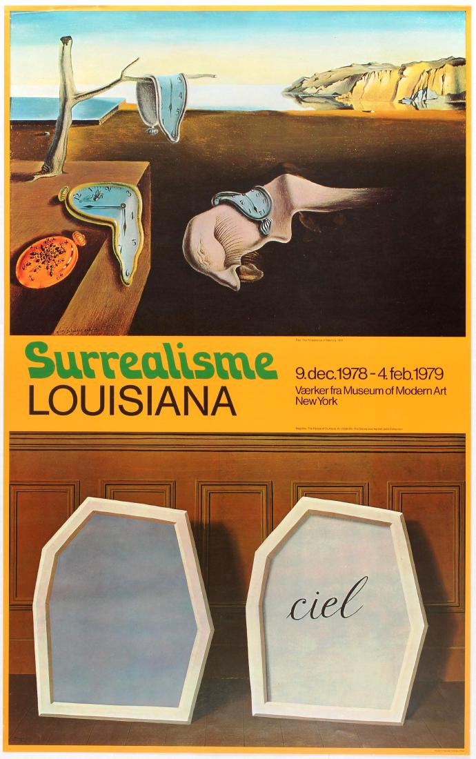 Art Exhibition Poster Surrealism Lousiana Peter Nagel: Group of five art exhibition posters: 1. Original vintage advertising poster for Surrealism Exhibition held in Louisiana Museum of Modern Art Humlebaek. Very good condition, small crease in the upper