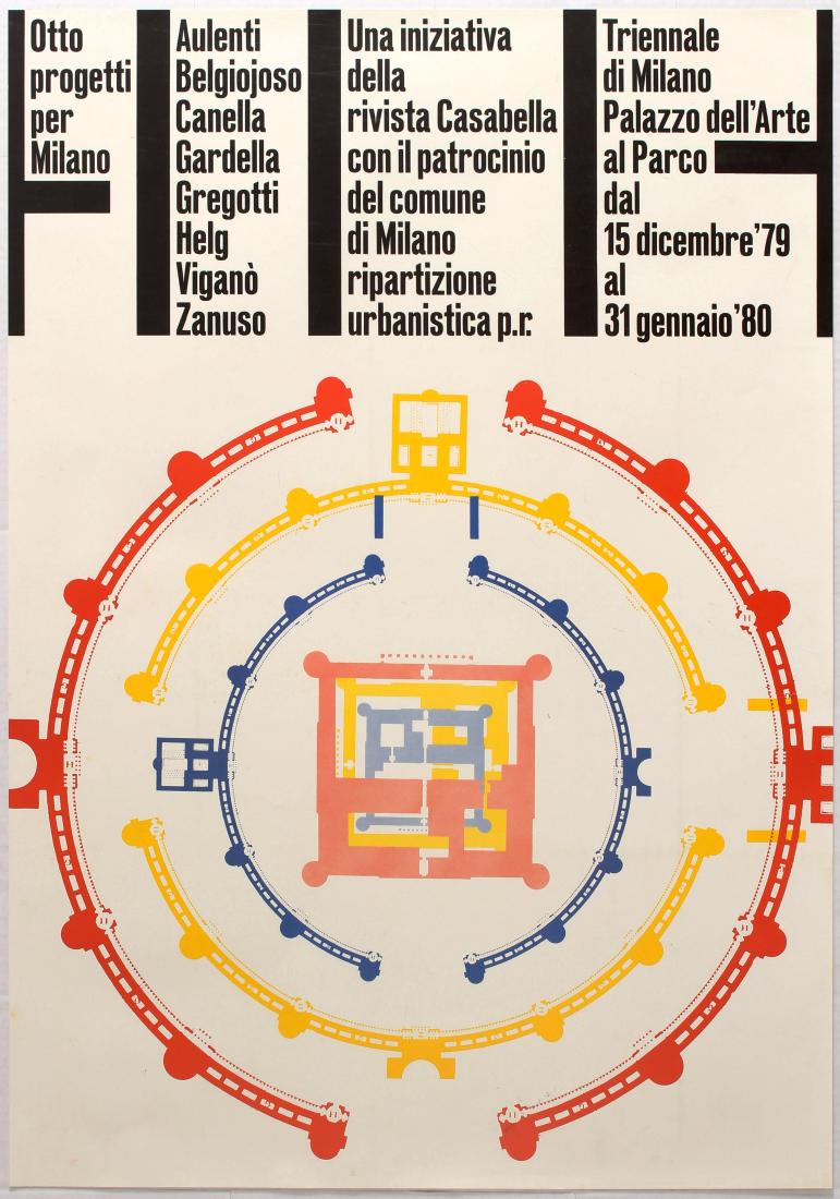 Art Exhibition Poster Picasso Adami Punjab Sam Francis: Group of five art exhibition posters: 1. Original vintage advertising poster Eight Projects For Milan held in Palazzo dell'Arte. Aulenti - Belgiojoso - Canella - Gardella - Gregotti - Helg - Vigano -