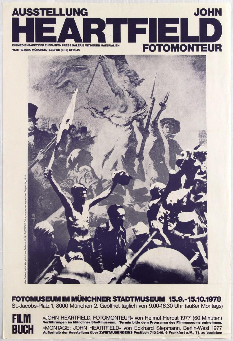 Art Exhibition Poster Photography Heartfield Man Ray: Group of ten art exhibition posters: 1. Original vintage advertising poster for John Heartfield Exhibition held in Munich Stadtmuseum. Good condition, creases on margins, tears on bottom. Country: Ger