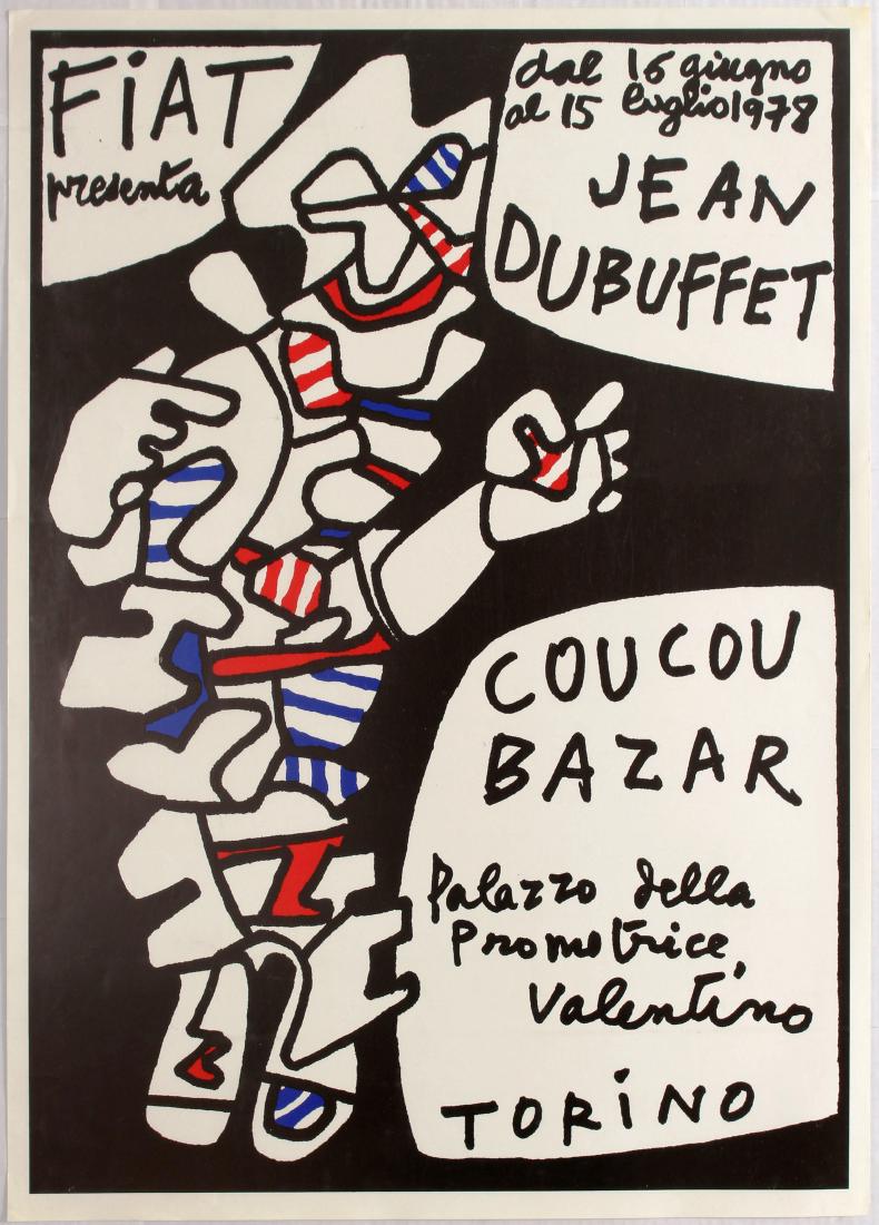 Art Exhibition Poster Jean Dubuffet Paul Klee Honegger: Group of five art exhibition posters: 1. Original vintage advertising poster for Jean Dubuffet Coucou Bazar Turin. Palazzo della Promotrice Valentino Turin. Very good condition, small creases on margi