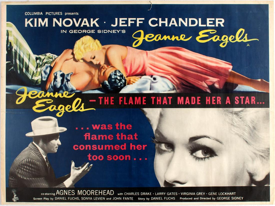 Movie Poster Jeanne Eagels USA Kim Novak Jeff Chandler: Movie Poster Jeanne Eagels American film starring Kim Novak and Jeff Chandler. Directed by George Sydney, also starring Charles Drake, Agnes Moorehead and Larry Gates. Country: UK. Year: 1957. Artist: