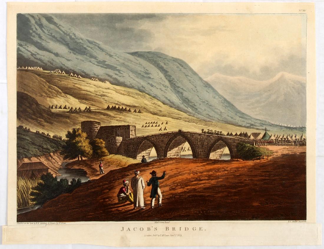 Antique Engraving The Daughters of Jacob Bridge Israel: Antique Engraving hand coloured Jacob's Bridge. The Daughters of Jacob Bridge (Hebrew: ×’×©×¨ ×‘× ×•×ª ×™×¢×§×‘, Gesher Bnot Ya'akov) is a site on the upper Jordan River. It